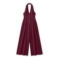 thumbnail image 6 of Costeam Womens Halter Neck Front Zip Linen Blend Jumpsuit Sleeveless Wide Leg Full Length with Side Hidden Pockets Relaxed Fit Solid Color Casual Beach Romper Multi Color, 6 of 6