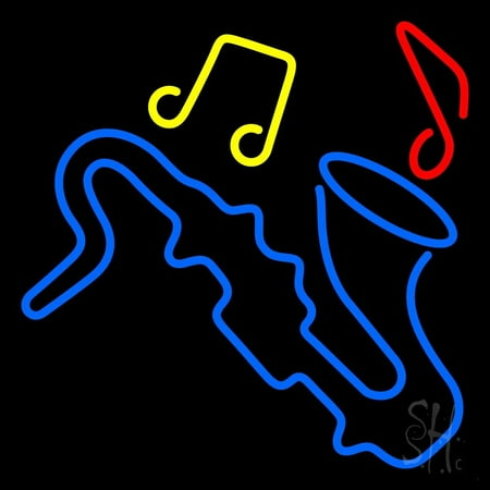 

Saxophone With Musical Notes LED Neon Sign 24 Tall x 24 Wide - inches Black Square Cut Acrylic Backing with Dimmer - Premium built indoor Sign for Studio Club Décor Event Storefront.