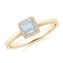 ANGARA Natural Classic Square Aquamarine Halo Ring in 14K Yellow Gold for Women (Size-4mm) | March Birthstone, Birthday, Anniversary, Jewelry Gift for Women | Natural Aquamarine Ring