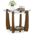 thumbnail image 1 of Costway 32" 2-Tier Glass Coffee Table with Tempered Glass Top Bottom Storage Shelf & Wheels Transparent & Walnut, 1 of 10