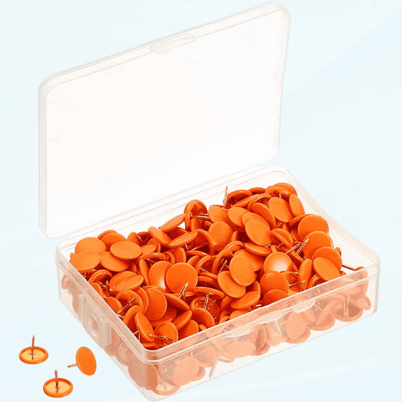 Push Pins, 100 Pack Plastic Roundness Pushpin Thumb Tacks Golden Steel Point for Cork Board, Orange