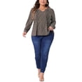 thumbnail image 2 of Blusa de mujer de talla grande Agnes Orinda, de manga larga, con pliegues, escote en V, floral, elegante y casual, talla 2X, color marrón y naranja, 2 of 6