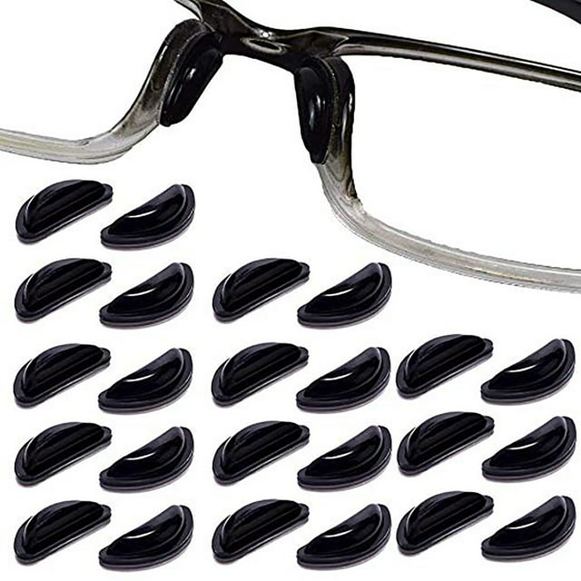 20 pares de almohadillas nasales para gafas - Almohadillas nasales adhesivas de silicona suave, almohadillas nasales de tubo interior antideslizantes para marcos de plástico (negro pegajoso)
