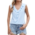 thumbnail image 2 of Tank Tops for Women Plus Size Lace Sleeves Round Neck Solid Color Flying Tight Waist T-shirt Light Blue L, 2 of 5