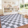 thumbnail image 4 of ZENELESS Checkered Fluffy Rug,Non-Slip Large Area Rug,Super Soft Indoor Fuzzy Carpet for Bedroom Living Room Home Decor,6x9 White and Light Gray, 4 of 7
