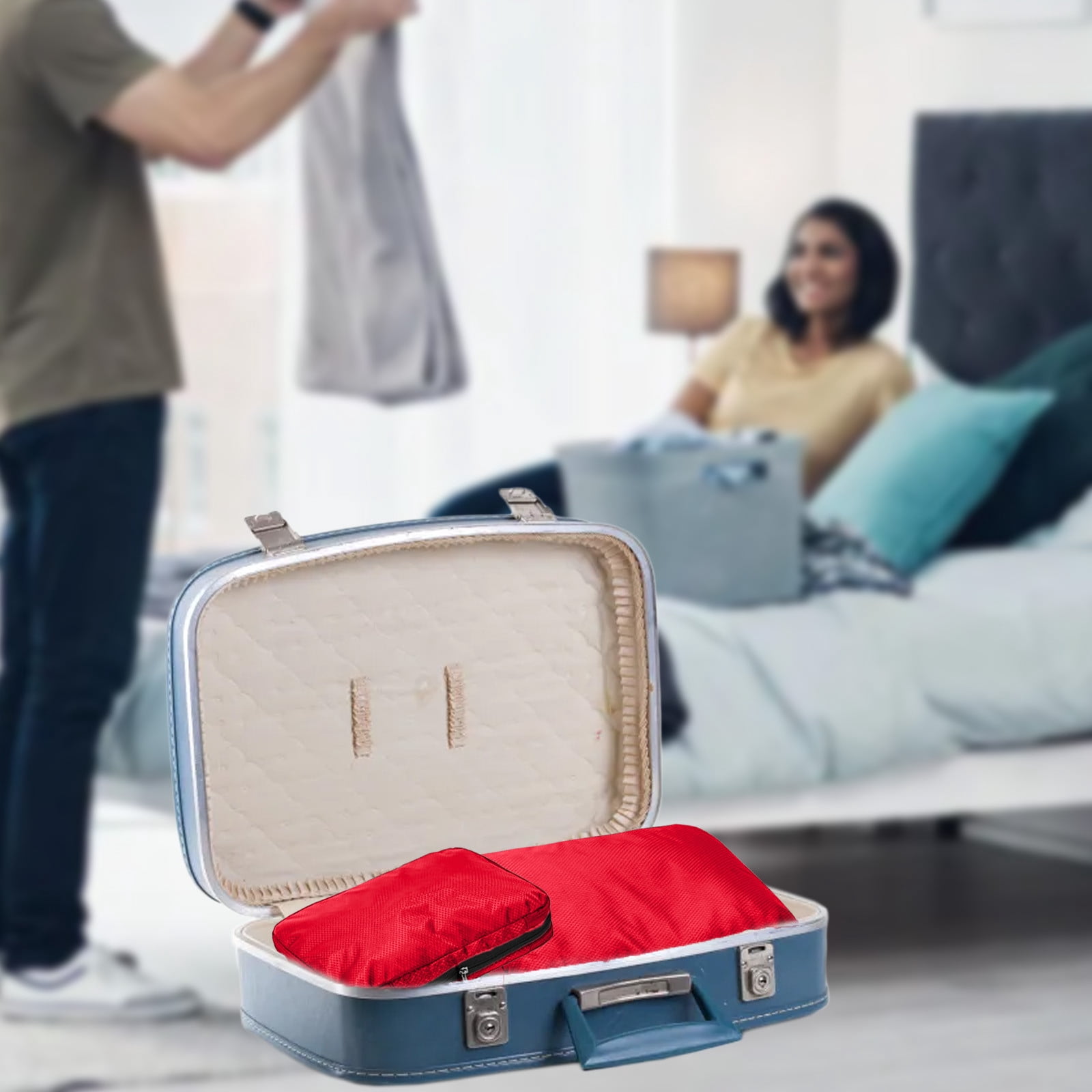 Travel Luggage Packing Cubes Set of 3, Expandable Suitcase Organizers for Clothes Storage, Travel Essentials, Oxford Cloth, 15.75x11.81in, Gray/Red