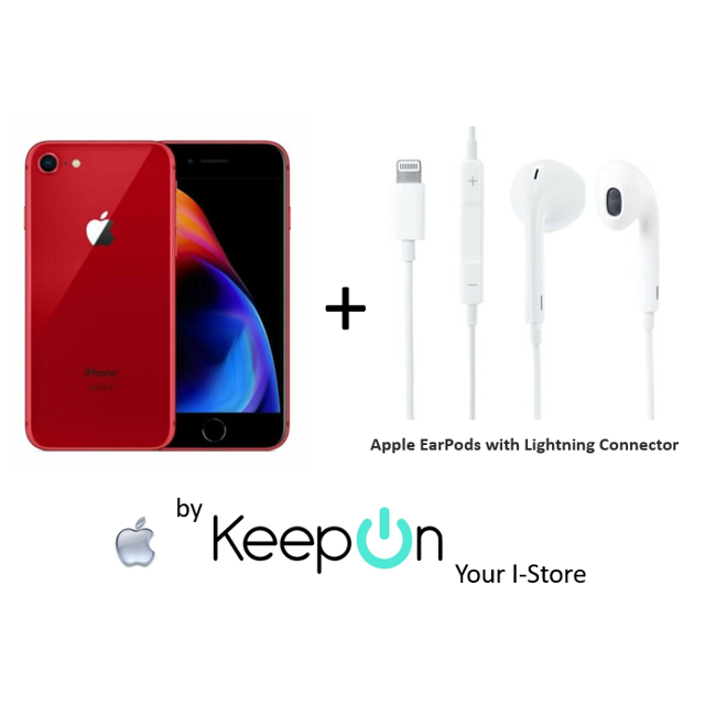 IPHONE 8 64 RED ROJO REACONDICIONADO Protector de Pantalla KeepOn Audifonos APPLE con Cable conector