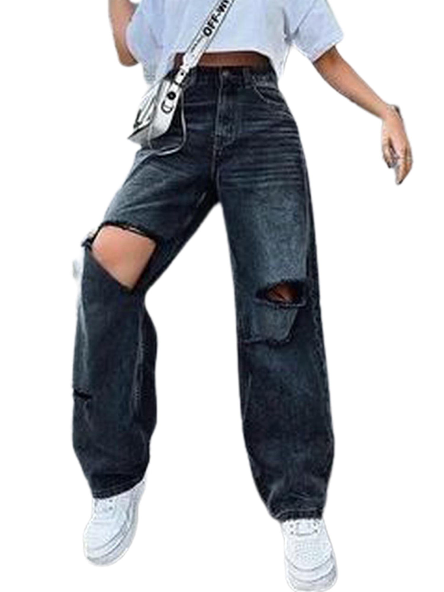 Straight Ripped Denim Pants Streetwear 
