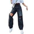 thumbnail image 4 of Wangsaura Jeans Larges Coréens pour Femmes Mode Irrégulière à Revers Taille Haute, 4 of 10