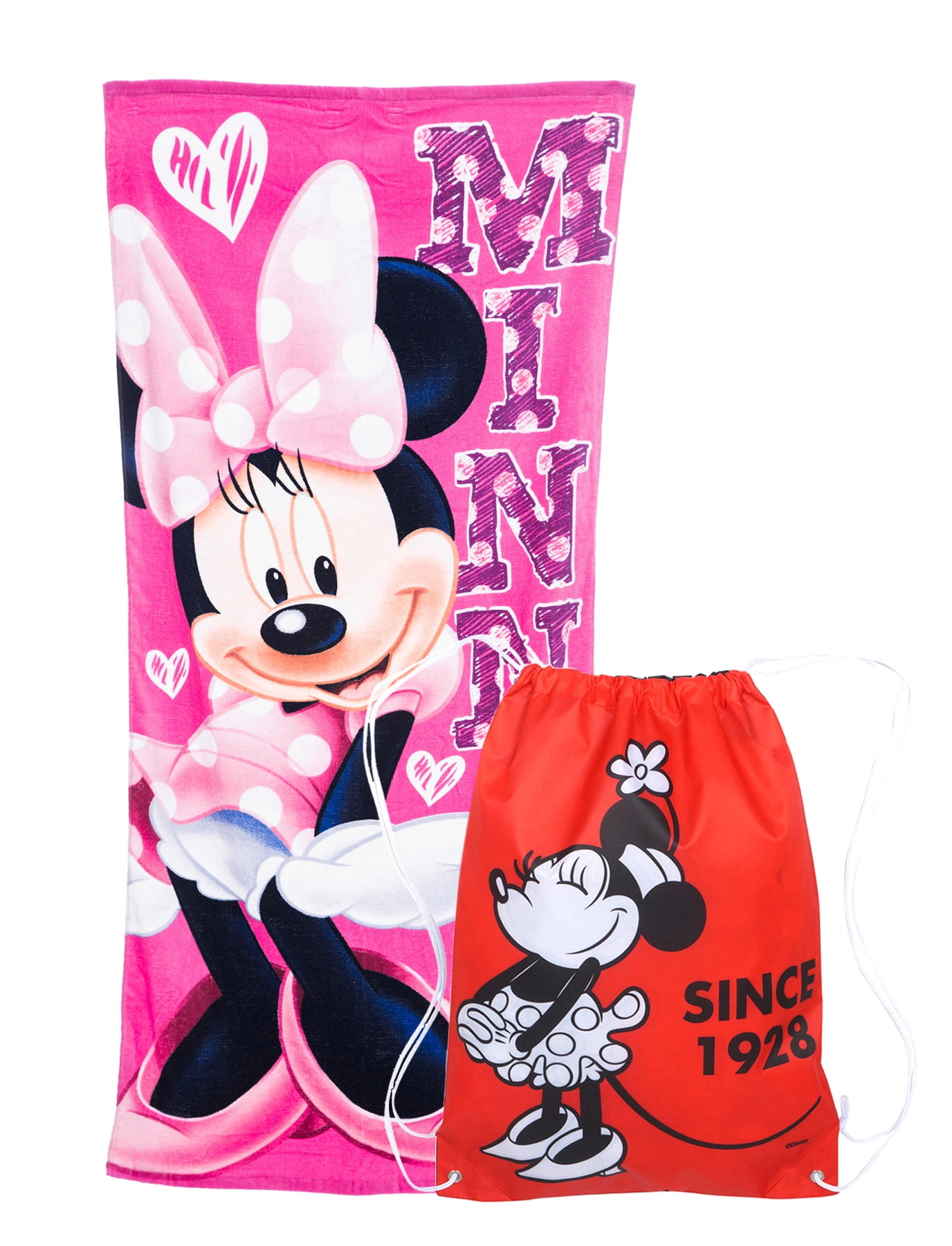 Disney Minnie Mouse Pink Convertible Drawstring Bag Tote and Beach Towel 