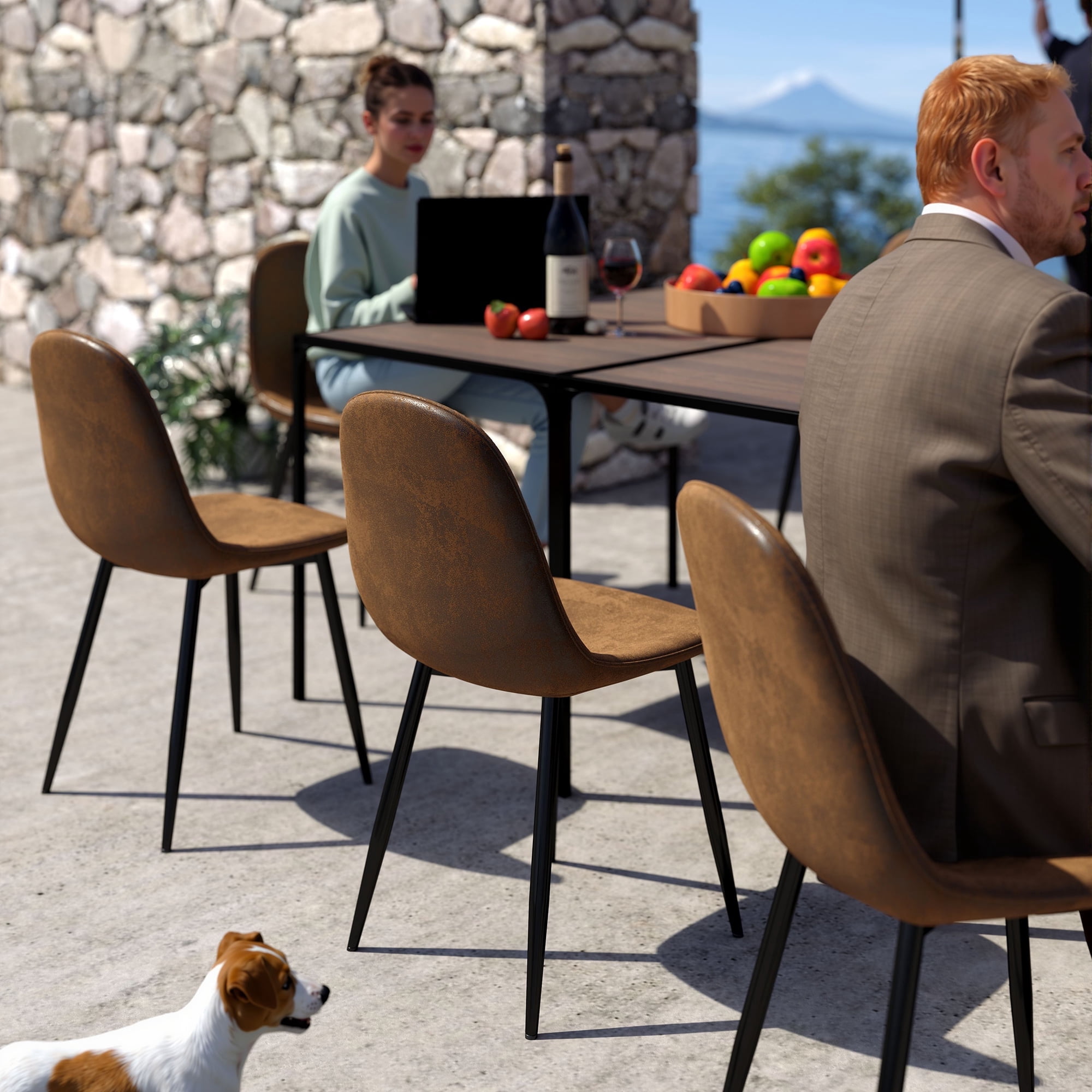 Homy Casa Desk Chairs Set of 4, Faux Leather Office Guest Chairs with Metal Legs, Brown