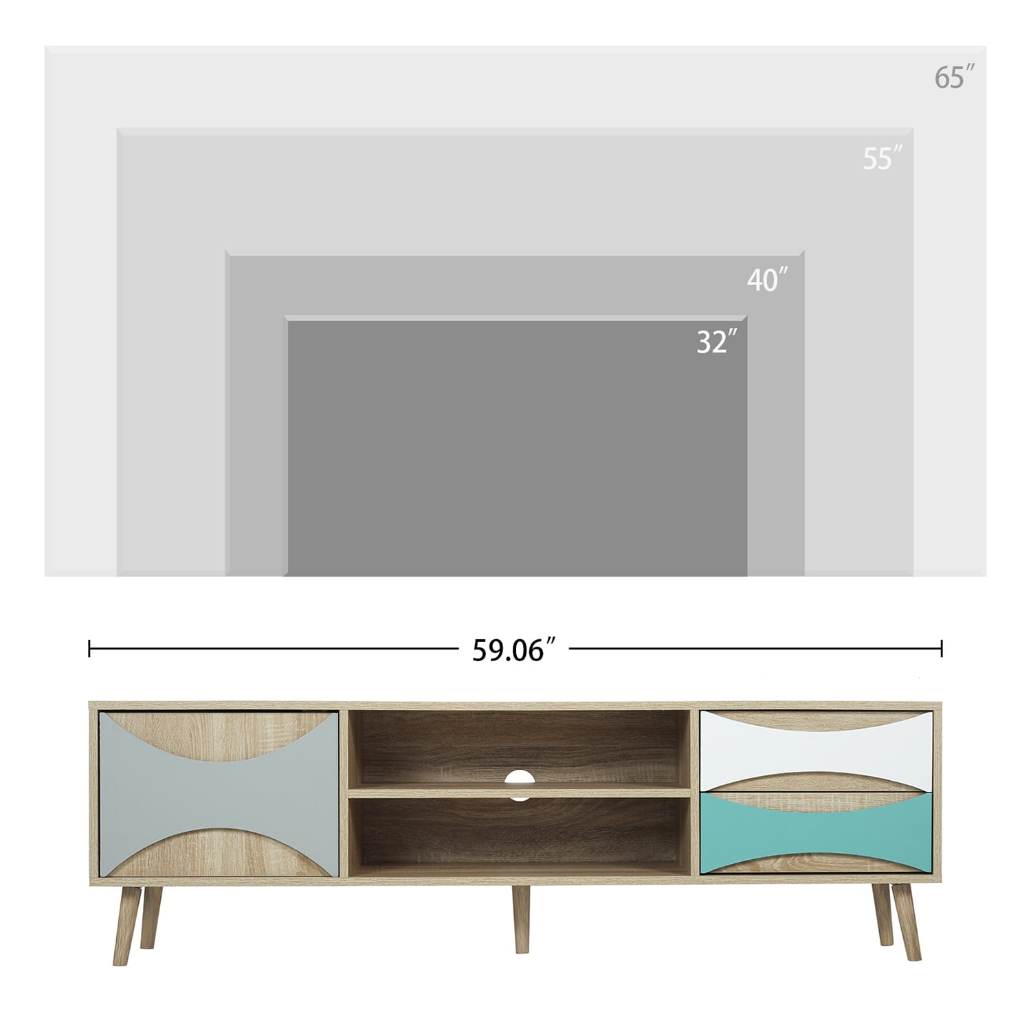 Kadyn TV Stand Console, Entertainment Center TV Console with Storage Cabinet and Shelves, TV Console for TVs up to 65", Brown Oak