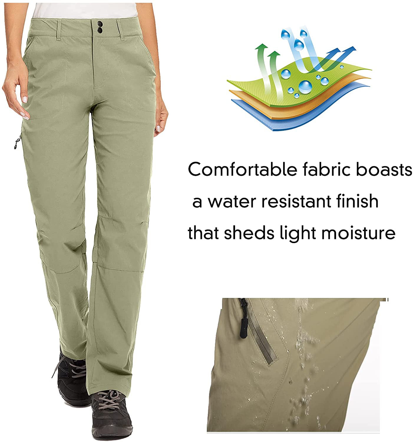 HTB Women's Quick Dry Stretch Hiking Pants with Zipper Pockets Water Resistant UPF 50 Outdoor Sports Pants 
