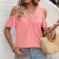 thumbnail image 6 of Ihhxva Women Oversized Tops Loose Fit Summer Cold Shoulder Blouse V-Neck Flutter Sleeve Top Casual Flowy Tunic Blouson Cotton Lightweight S-2XL, 6 of 9