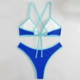 thumbnail image 7 of Efsteb Women's Bikini Swimsuits Two Piece Swim Suit Halter Backless Bikini Sets Solid Color Fashion Bathing Suits Swimwear (Blue,L), 7 of 7