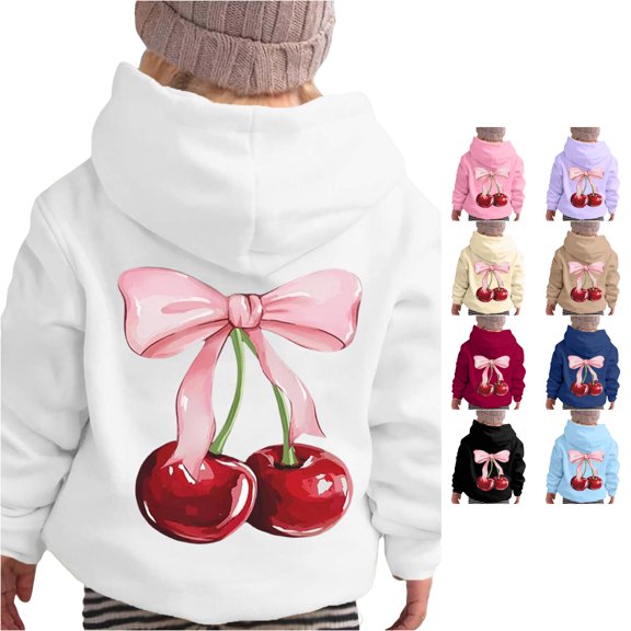 Weebloom Cute Hoodie For Toddler Girl Cherry Bow Hoodie Long Sleeve Soft Sweatshirt Graphic Kids Tops Clothes White 2-3 Years
