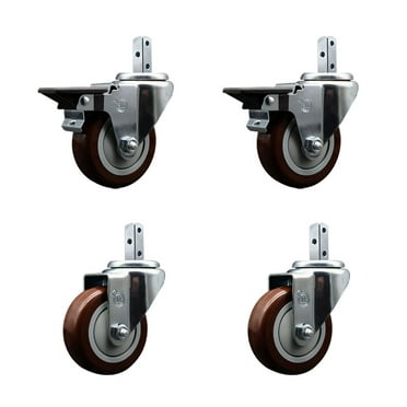 3.5 Inch Maroon Polyurethane Swivel 3/4 Inch Square Stem Caster Set 2 Brakes SCC