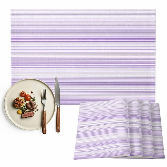 Placemats Set of 6, Purple Stripes Place Mats Classic Striped Lines Tablemats Washable Placemat Table Decoration for Kitchen Table Dinner Party Home Decor Indoor Outdoor 13x19 Inch