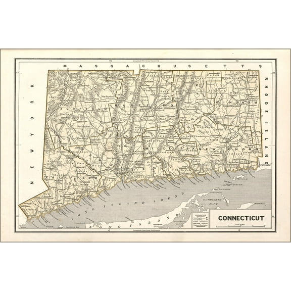 24"x36" Gallery Poster, map of Connecticut 1842
