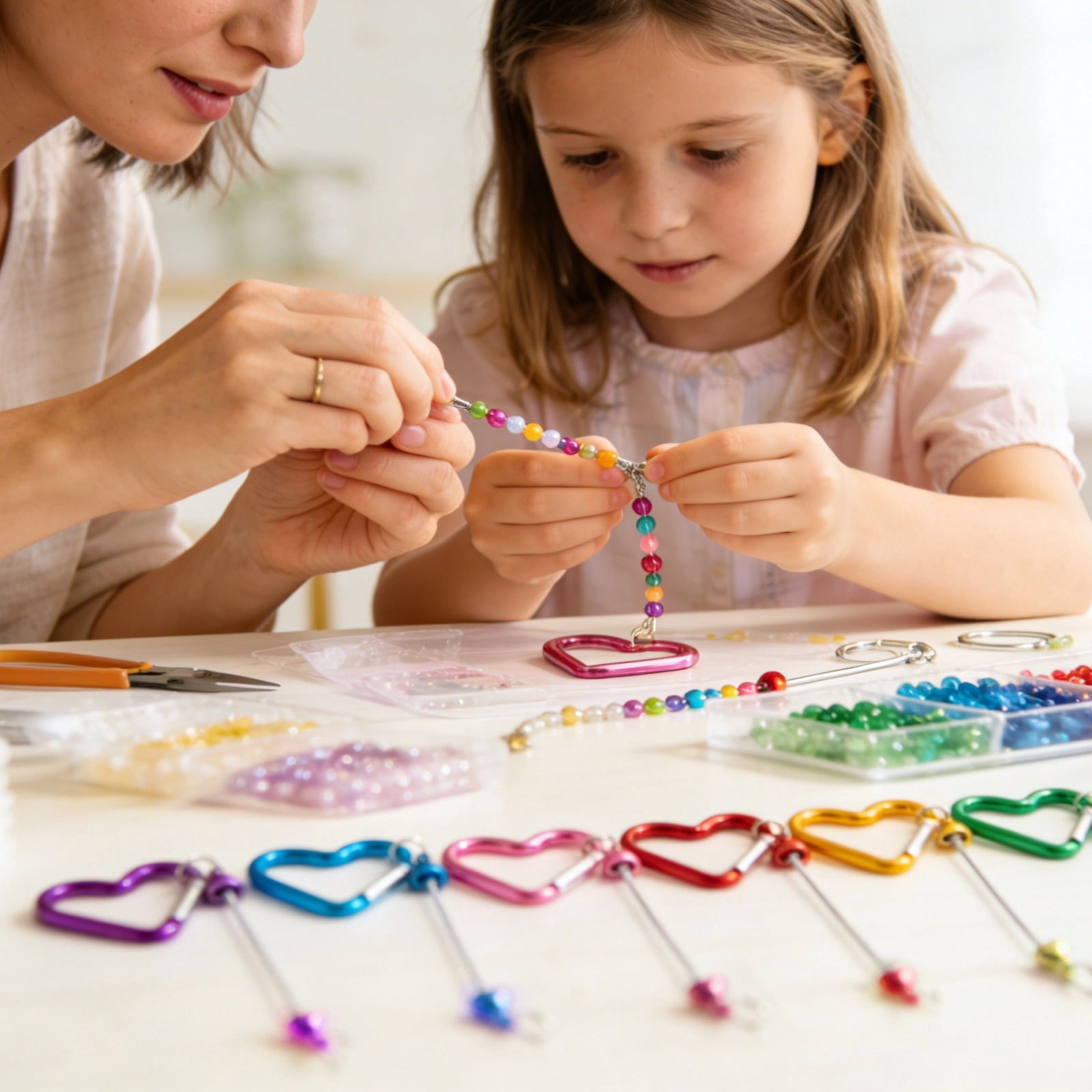 36 Pcs DIY Beadable Keychains Bulk, Heart Carabiner Metal Keychain Blanks in 12 Colors for Personalized Gifts & Craft Supplies
