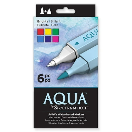 BRIGHTS Color Aqua Markers by Spectrum Noir (6PC) Artist Water Based Twin (Best Artist Markers For Coloring)