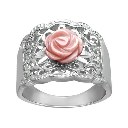pearl mother flower silver pink sterling ring rings