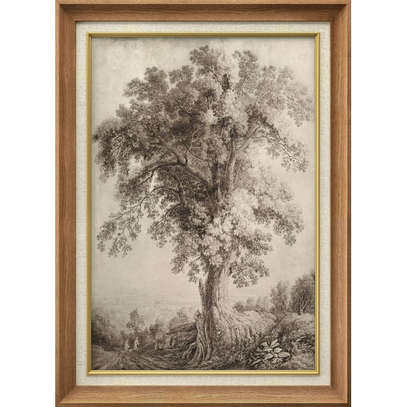 IDEA4WALL Premium Frame Wall Art Rustic Tree Countryside Scenery Print Vintage Classic Art Nature Plants Duotone Artwork Traditional Iconic for Living Room, Bedroom, Office - 26"x36" Natural