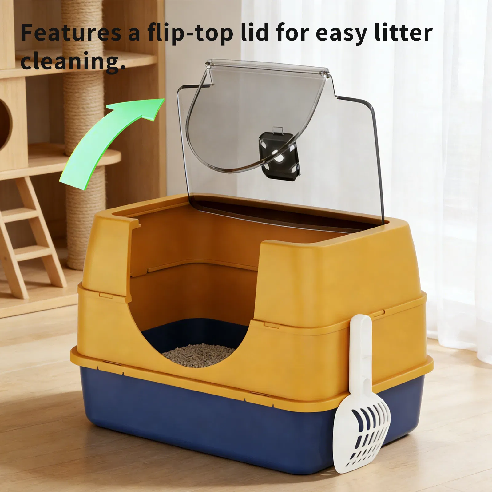 Orange Fully Enclosed Cat Litter Box, Odor-Locking Spacious Toilet with Flip-Top Lid for Large Cats