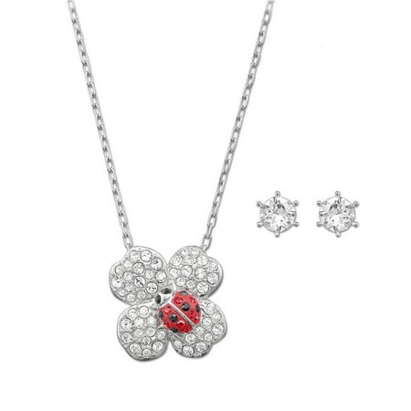 Swarovski Clear/Red Crystal BILLY Set CLOVER Earrings & Necklace #5086250