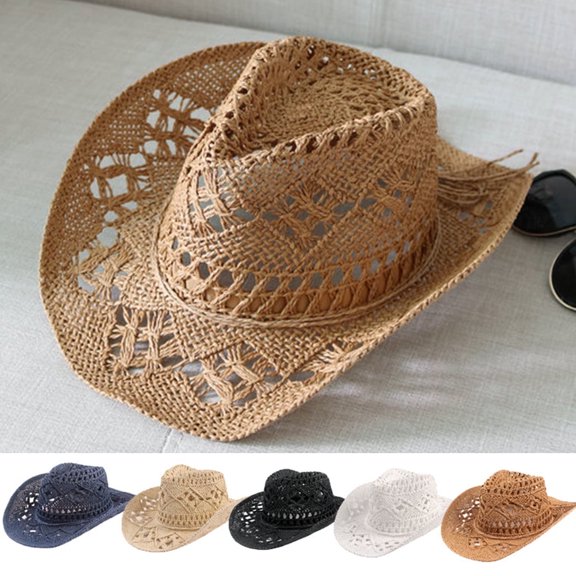 Pronoia Outdoor Travel Sunscreen Hand Woven Straw All-Season Western Cowboy Hat, Multicolor, 1 Count