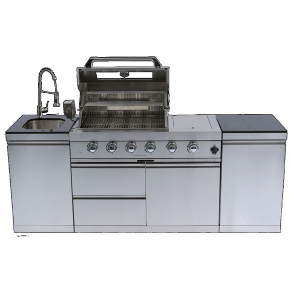 NG 43-Inch 6-Burner 85000 BTU Deluxe Stainless Steel Gas Outdoor Kitchen Bar Barbecue Island Grill    Rotisserie   Granite Countertops Storage Cabinets & Drawers Stainless Steel Sink/Faucet