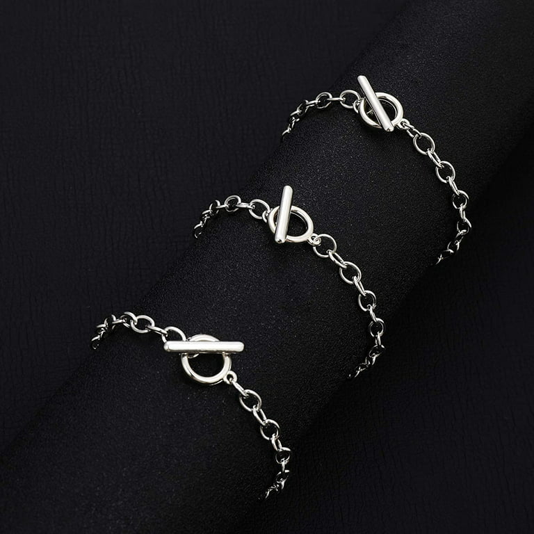 12 Pcs Bracelet Chains for Jewelry Making Stainless Bracelet with OT Toggle  Clasps Chain Link Bracelet DIY OT Toggle Bracelets Bulk for Women Lover