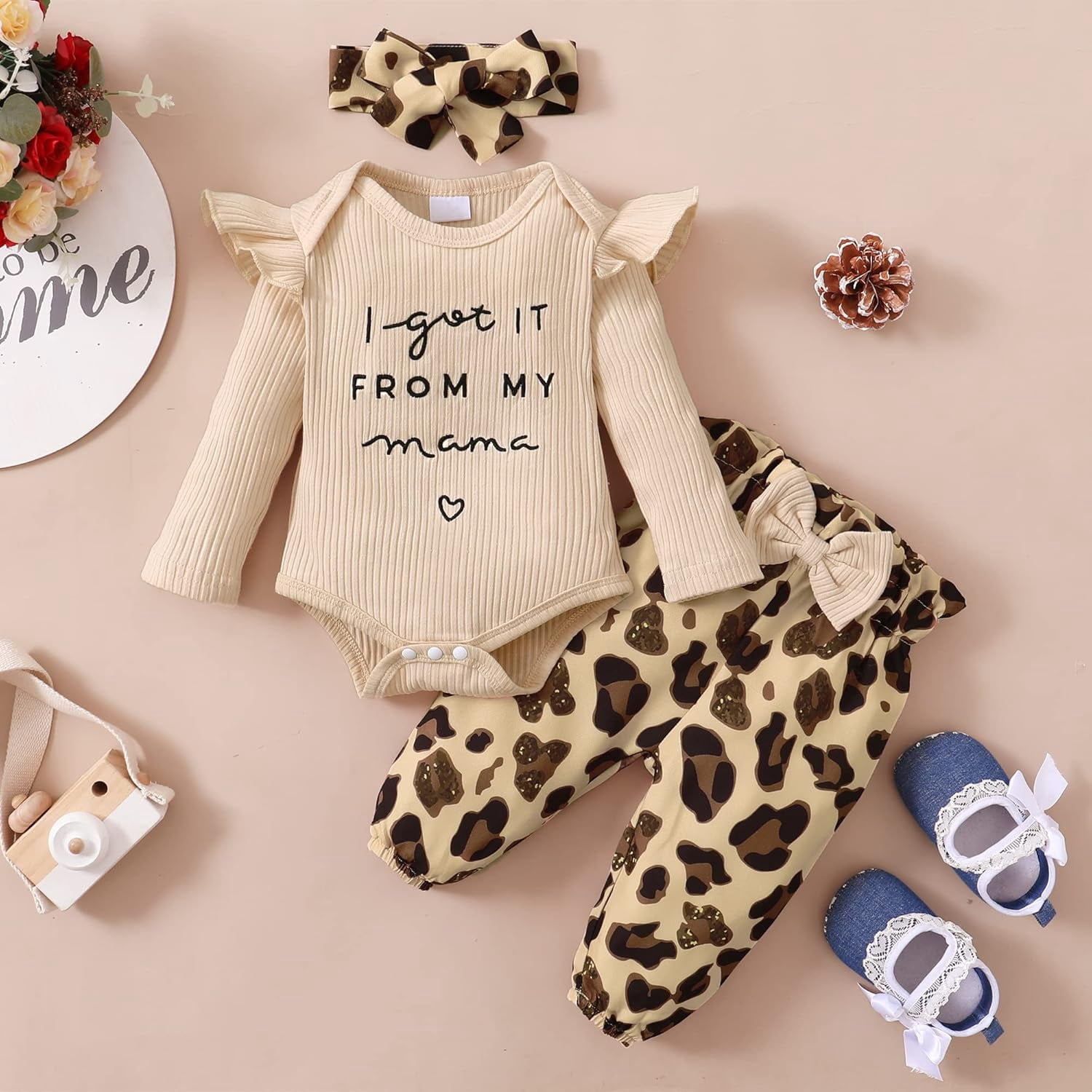 SUCS Newborn Baby Girl Clothes Infant Girl Outfits Long Sleeve Ruffle Romper  Floral Pants Headband Set