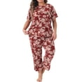 thumbnail image 1 of Conjunto de pijama de mujer de tallas grandes Agnes Orinda, pijama de manga corta, ropa de dormir suave, conjunto de lounge 2X burdeos, 1 of 6