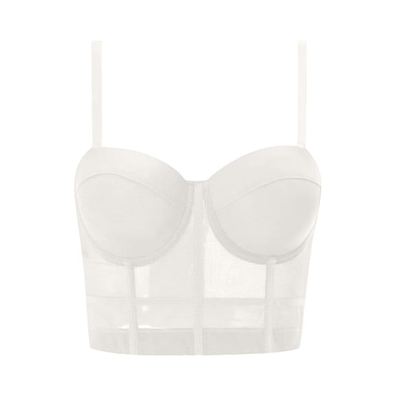 LWavelet Sheer Panel Spaghetti Strap Bandeau Bustier Women Elegant Evening Party Stylish Tops White XL/38/85BCD