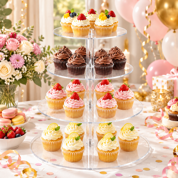 4 Tier Cupcake Stand,Clear Acrylic Round Cupcake Tower,Cupcake Holder Cup,Cake Tower Stand,Dessert Display Stand for Weddings Birthday Baby Shower Tea Party Pastry