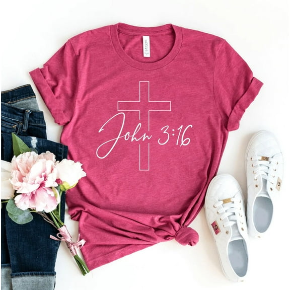 John 3 16 T-shirt Christian Shirt Bible Verse Gift Church Tee Religious Top Christmas Inspirational Loved Women's Women 3:16 Revelation Faith