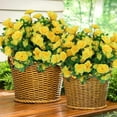 thumbnail image 4 of Zukuco 6 Bundles Artificial Outdoor Flowers Fake Silk Camellia Flowers Outdoor UV Resistant Garden Plants Bush Faux Flowers Home Decor Garden Patio Balcony Vase Table Decor(Yellow), 4 of 7