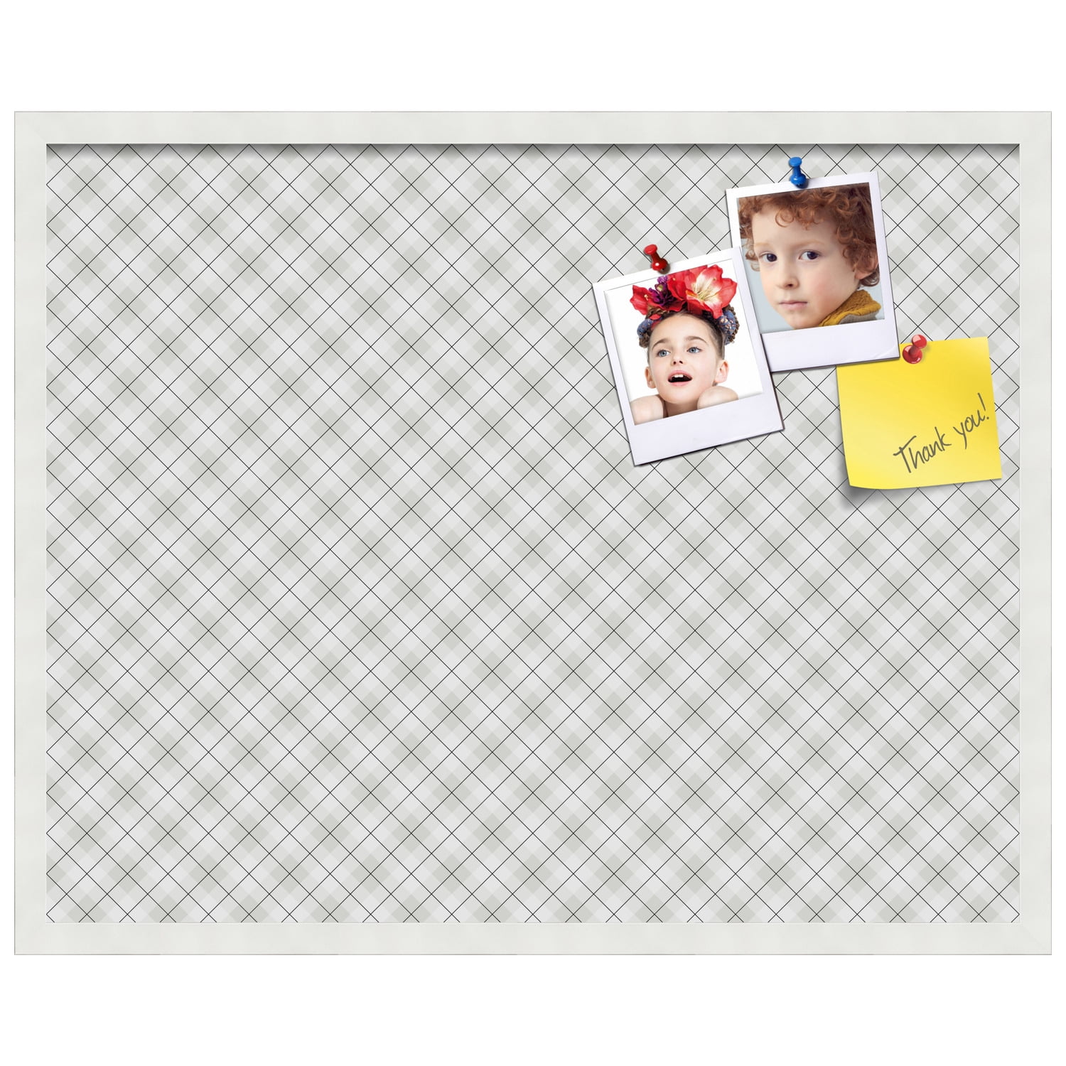 PinPix ArtToFrames 28x22 Custom Cork Bulletin Board Argyle Gray   Poster Board Has a Fabric Style Canvas Finish, Framed in Satin White Frame (PinPix-638)