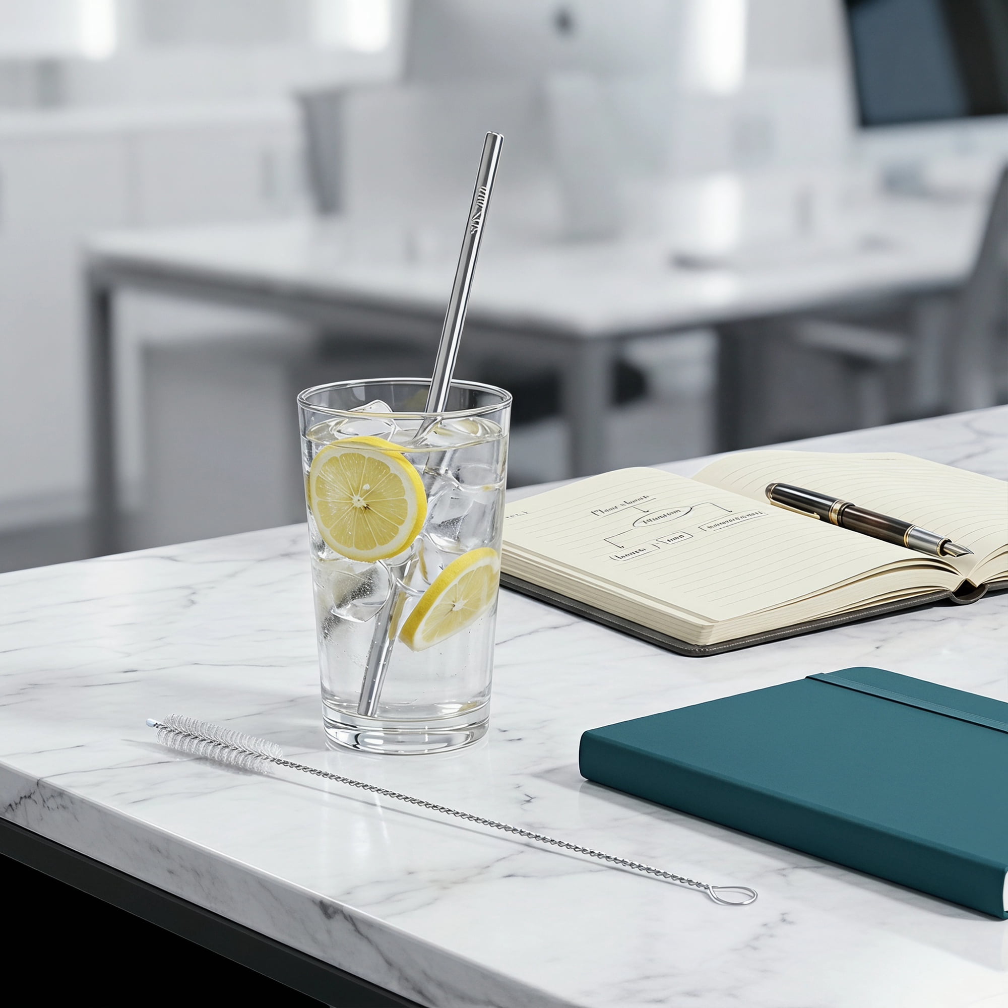 Unique Bargains 8Pcs Reusable Stainless Steel Straws with Brush Straight Pipe 0.2" x 10.4"