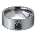 thumbnail image 2 of Tungsten Swan Bird Anatidae Cygnus Swimming Band Ring 8mm Men Women Comfort Fit Gray Flat Cut Brushed Polished, 2 of 4