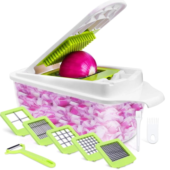 Vegetable Chopper Veggie Chopper, 12-in-1 Food Choppers and Dicers Hand, Onion Cutter Potato Salad Fruit Apple Carrot with Container Cutter, 12pcs