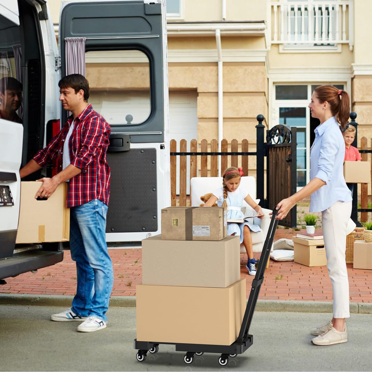 BOSPA Folding Hand Truck, Black, 500 LB Heavy Duty Luggage Cart