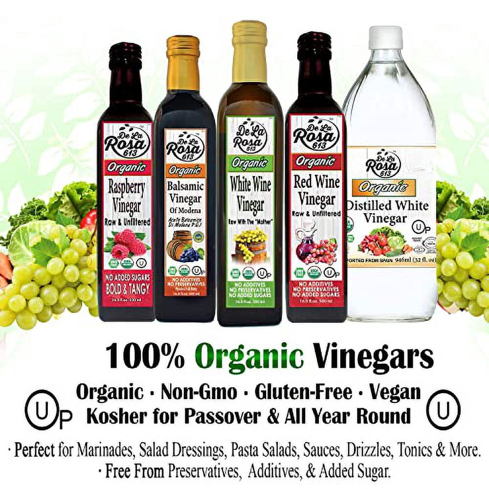 De La Rosa 613 Organic Extra Virgin Olive Oil & White Wine Vinegar, 100% Pure, Raw & Unfiltered, Vegan, Kosher, Non-GMO 16.9 Oz (Pack of 2)