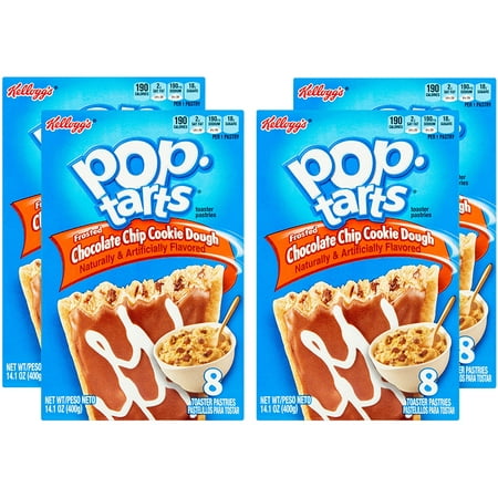 (4 Pack) Kellogg's Pop-Tarts Breakfast Toaster Pastries, Frosted Chocolate Chip Cookie Dough Flavored, 14.1 oz 8