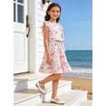 thumbnail image 5 of Aideaone Girls Summer Dress Ruffle Flutter Sleeve A-Line Sundress Butterfly Floral Print with Waist Tie 7-13 Years, 5 of 7