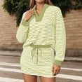thumbnail image 2 of Arlun Womens Striped 2 Piece Outfits Casual Sweatshirt Skirt Set V-Neck Long Sleeve and Stretch Short Skirts Loose Fit Soft Comfy Workout Matching Loungewear Sets 2-Green XL, 2 of 6