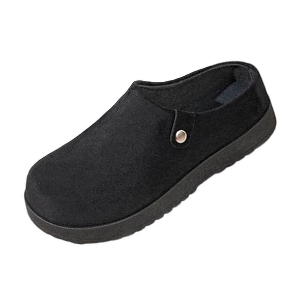 Abomasnow Womens Flock Metal‑Button Decor Round Toe Slip‑On Backless Clog Mule Casual Shoes