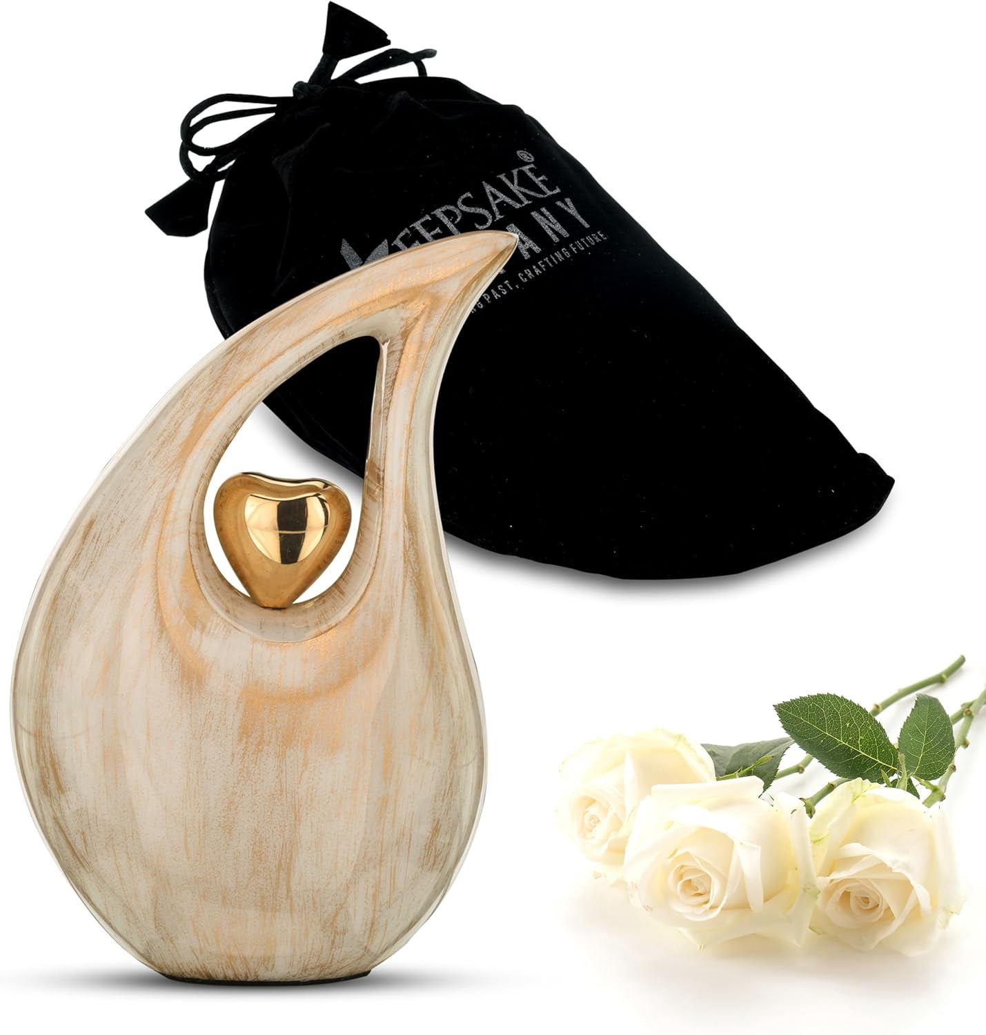 Teardrop Ash Urns Small for Ladies and Human Ashes 250 ML Capacity, 6 Inches Tall with Secured Bottom Lid, Includes Complimentary Velvet Bag, Ideal Keepsake Box for Sharing Ashes, Keepsake Company