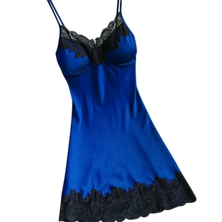 MITCOWBOYS Babydoll Lingerie for Women Nightwear Nightdress Pads Sexy Lingerie Sleepwear Satin Ladies Chest with Women Chemise Nightgowns for Women Sexy Nighties for Women Blue L (Clearance)